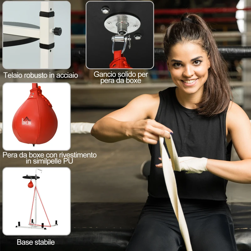 HOMCOM Piattaforma con Pera da Boxe per Allenamento, Stazione da Boxe in Acciaio, Supporto per Punching Ball Rossa, 115x156x224cm
