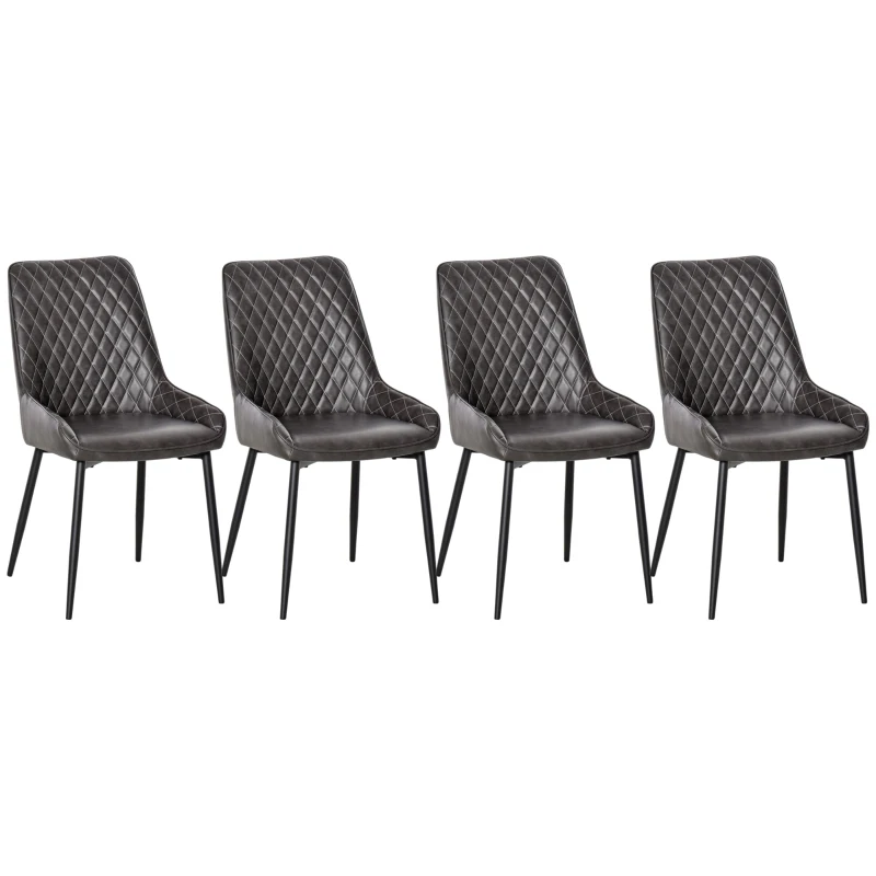 HOMCOM Retro Dining Chair Set of 4, PU Leather Upholstered Side Chairs for Kitchen Living Room with Metal Legs, Grey
