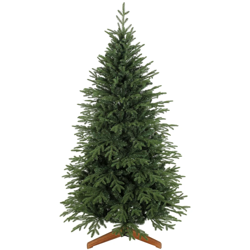 HOMCOM 180 cm Artificial Christmas Tree Full Hinged Xmas Tree Solid Pine Wood Stand, Green