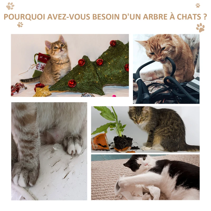 PawHut Arbre à chats multi-équipements griffoirs grattoirs plateformes niche échelle hamac corde 55L x 30l x 96H cm marron