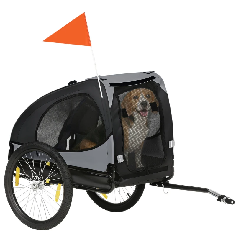 PawHut Remorque de vélo pour chien avec fenêtres en maille réflecteurs et drapeau de sécurité 140 x 71 x 83 cm noir