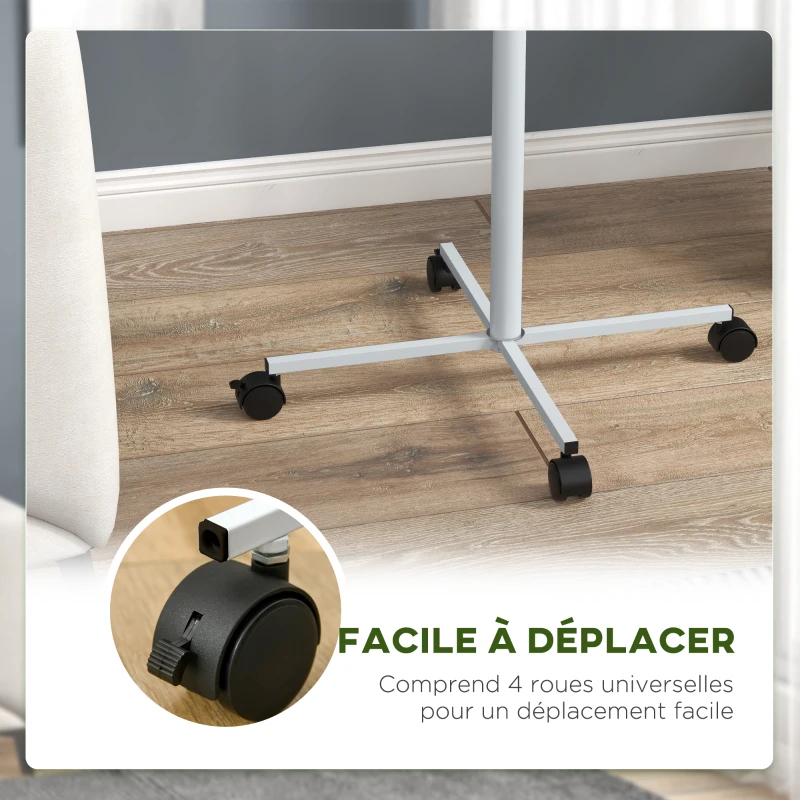 PawHut Mangeoire à oiseaux sur pied avec 4 roulettes perchoir 2 bols amovibles plateau rond acier inoxydable Ø 60 x 138H cm blanc