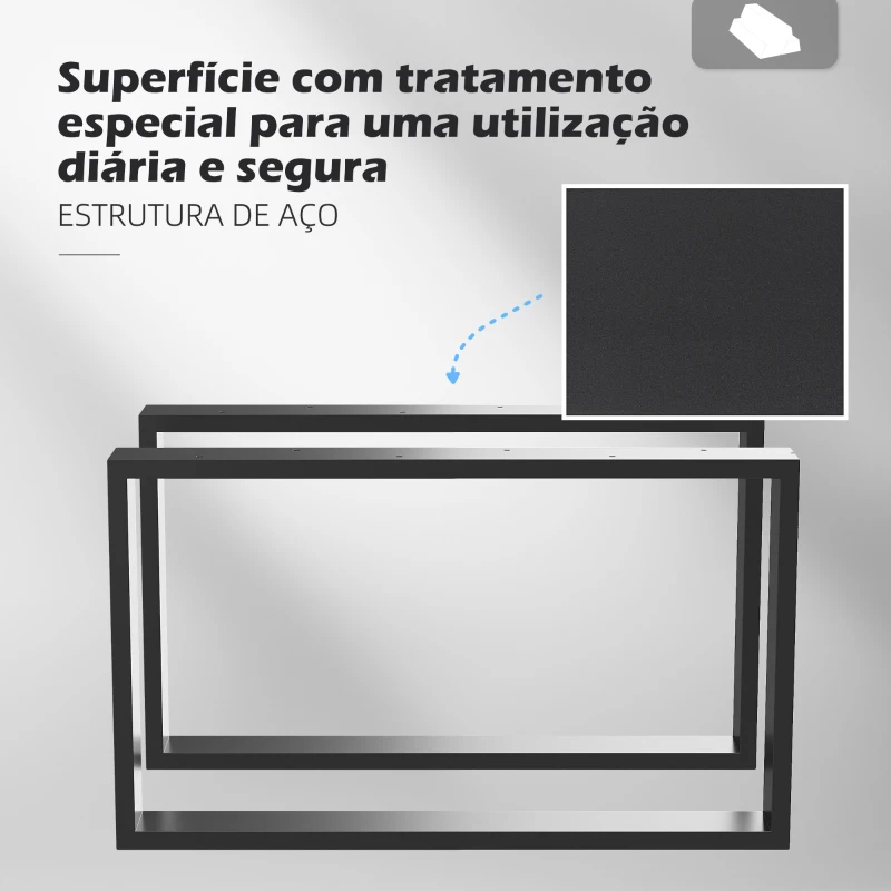 HOMCOM Conjunto de 2 Pés para Mesa de Aço 70x8x41 cm Pernas Quadradas de Mesa para Móveis de Bricolage Preto