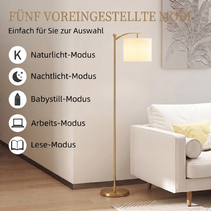 HOMCOM Vloerlamp met verstelbare lichtopties, voetschakelaar, afstandsbediening, metaal, goud