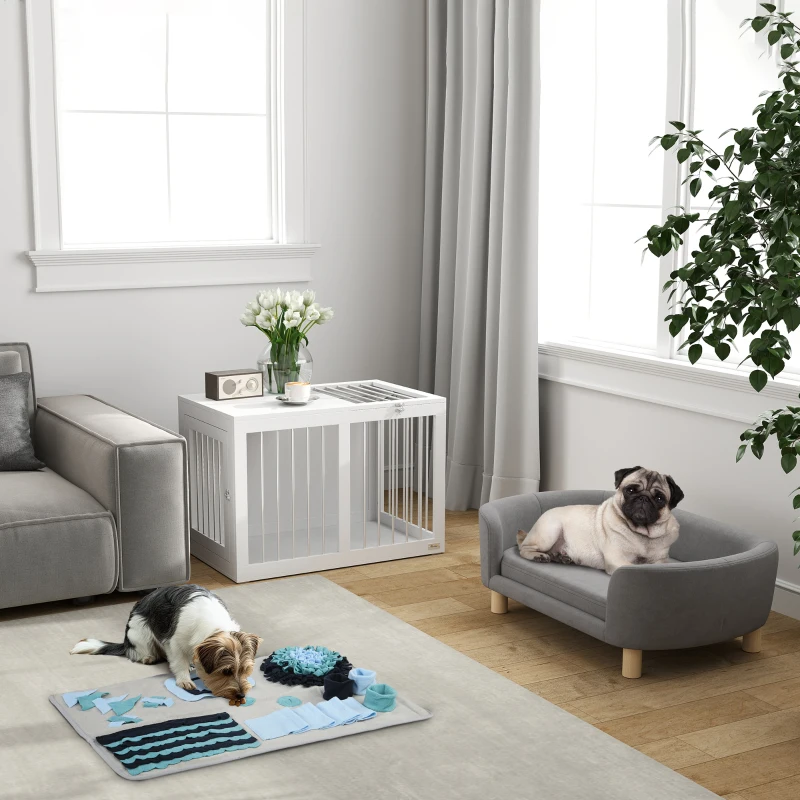PawHut hondenkooi, huisdierenkooi, hondenhok, hondenbench met tafelblad, wit