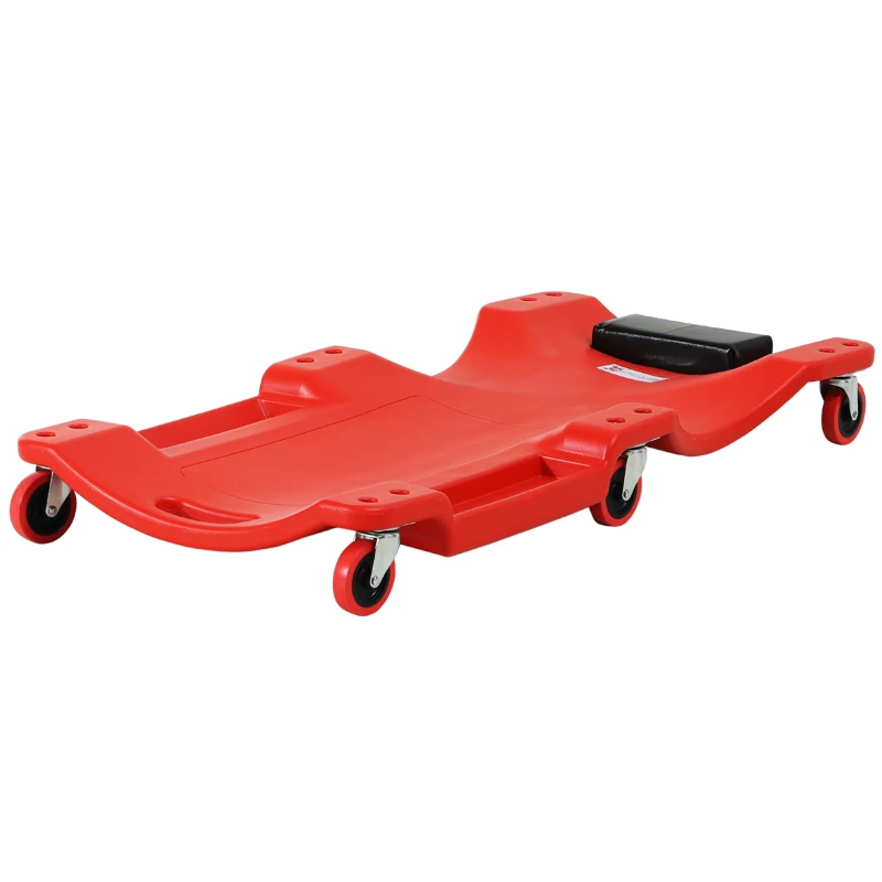 DURHAND Montage-Rollbrett met Hoofdsteun, Gereedschapsbakje, Oliebestendig, tot 120 kg, 100x48x12 cm, Rood