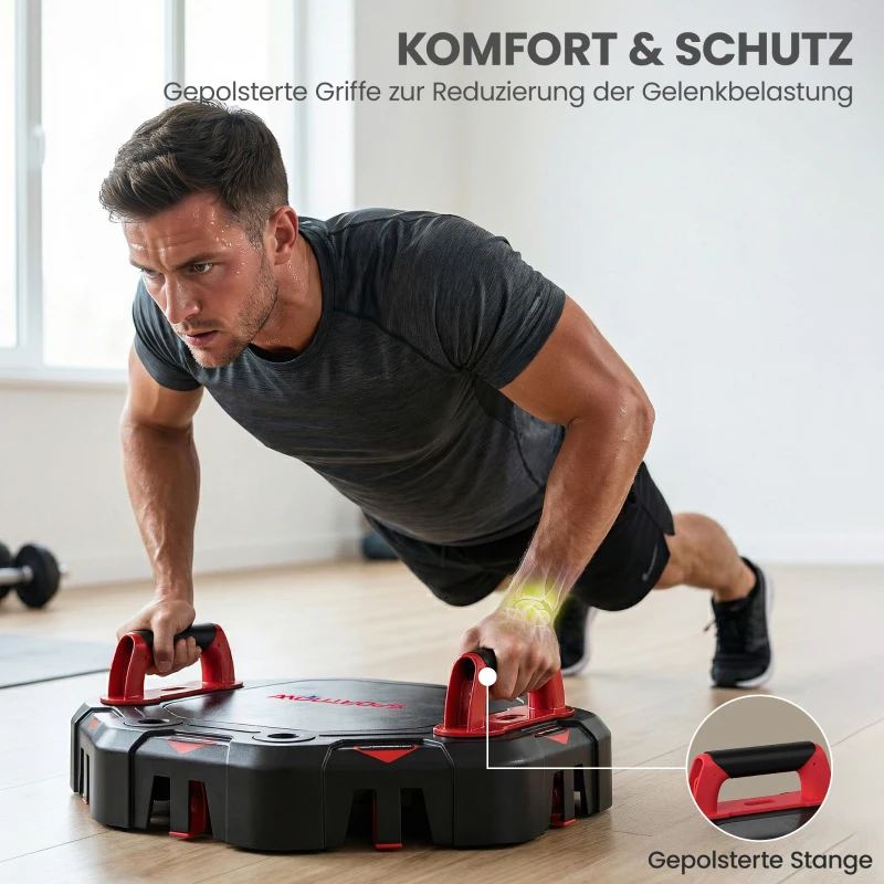 SPORTNOW Push-Up Board 7-in-1 Verstelbaar Push-Up Bord met Weerstandsbanden, Wieltjes en Deuranker, Opvouwbaar