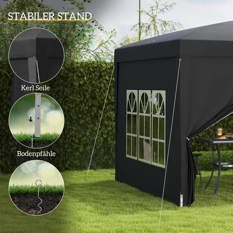 Outsunny 3 x 3 m Paviljoen met 4 Zijwanden, Ramen, Feesttent met UV-Bescherming, Tuinpaviljoen incl. Draagtas, Staal, Zwart
