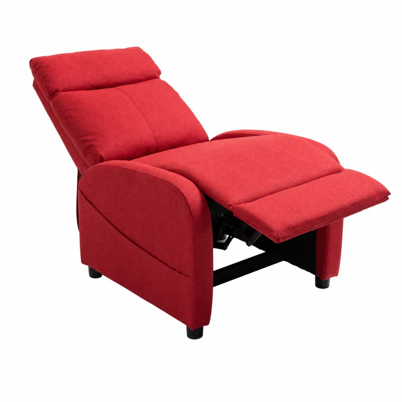 HOMCOM Fotoliu Relax Rabatabil cu Suport pentru Picioare, Material Textil cu Efect de In, 69x85x100 cm, Roșu