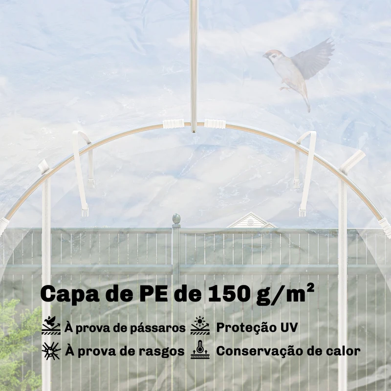 Outsunny Estufa tipo Túnel 195x295x195 cm com 2 Portas Enroláveis Estrutura de Aço Galvanizado e Cobertura em PE 150g/m² Transparente