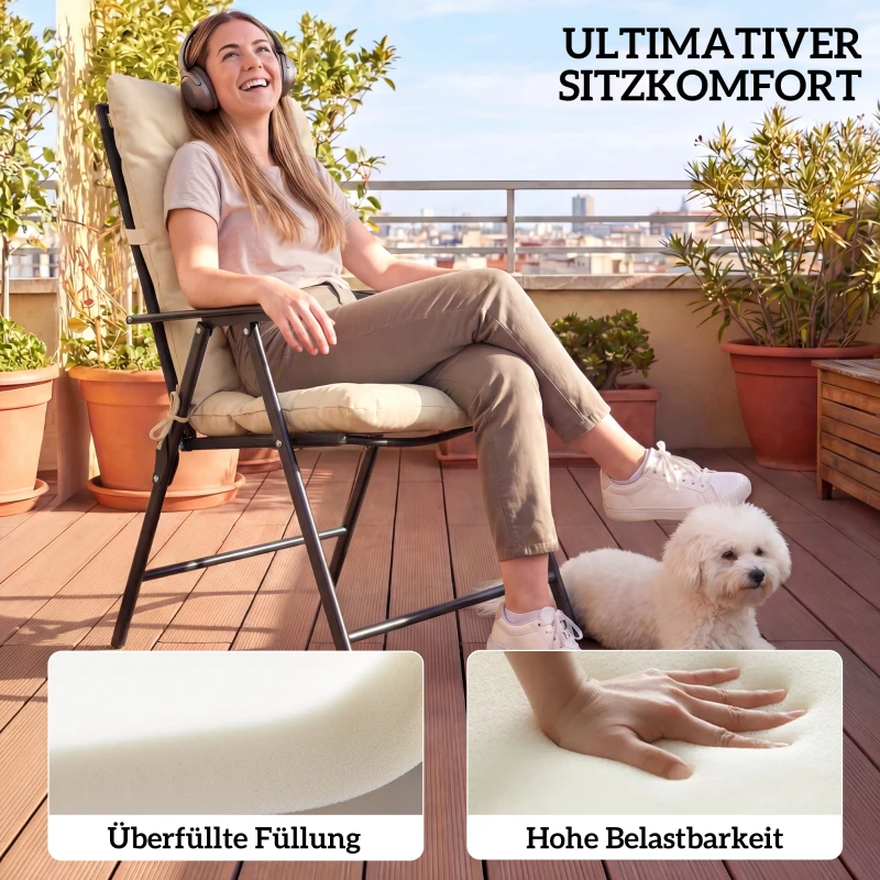Outsunny Outdoor-Sitzkissen mit Rückenlehne und Bändern, wasserabweisende Polster für drinnen und draußen, Beige