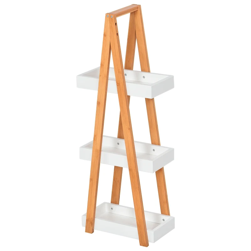 Kleankin Raft de baie cu 3 polițe din MDF și bambus, 30x18x81cm, culoare lemn și gri