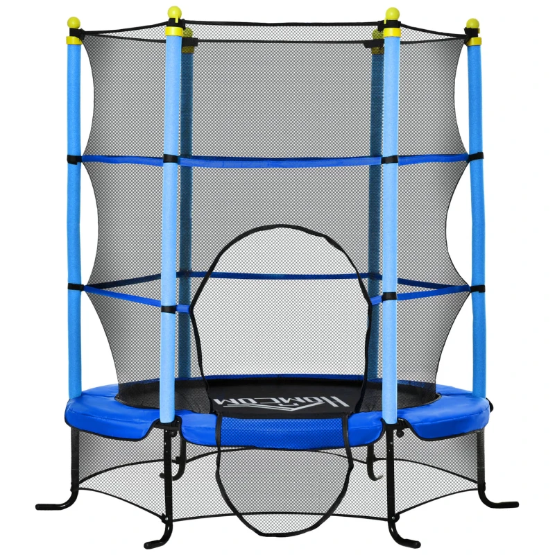 HOMCOM Kindertrampolin, mit Sicherheitsnetz, Randabdeckung, Stahlrahmen, bis 50 kg, 3-10 Jahre, blau, Ø160 x 163 cm