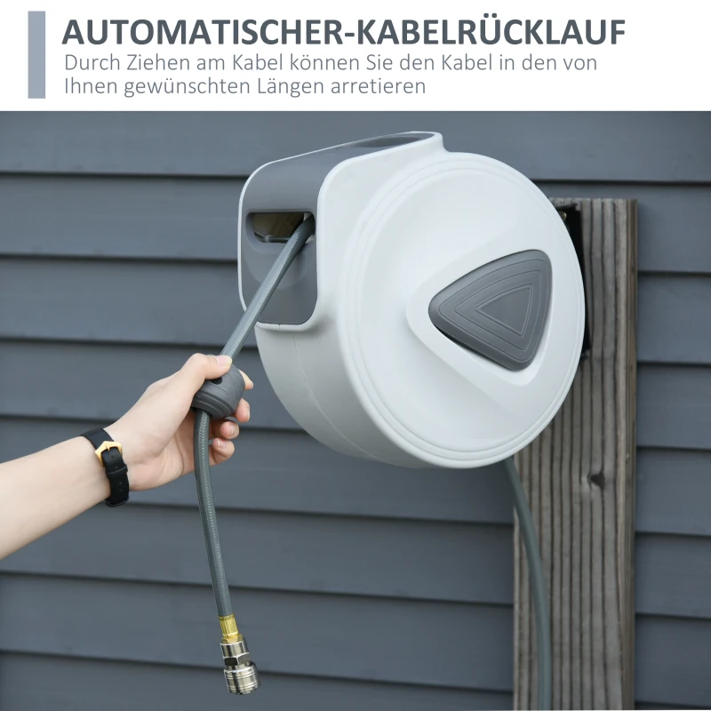 DURHAND Luftschlauchtrommel mit automatisches Aufrollen Schlauchaufroller Schlauchbox 20 m Schlauch Wandmontage für Garten 180° Schwenkbar 43 x 25 x 35 cm