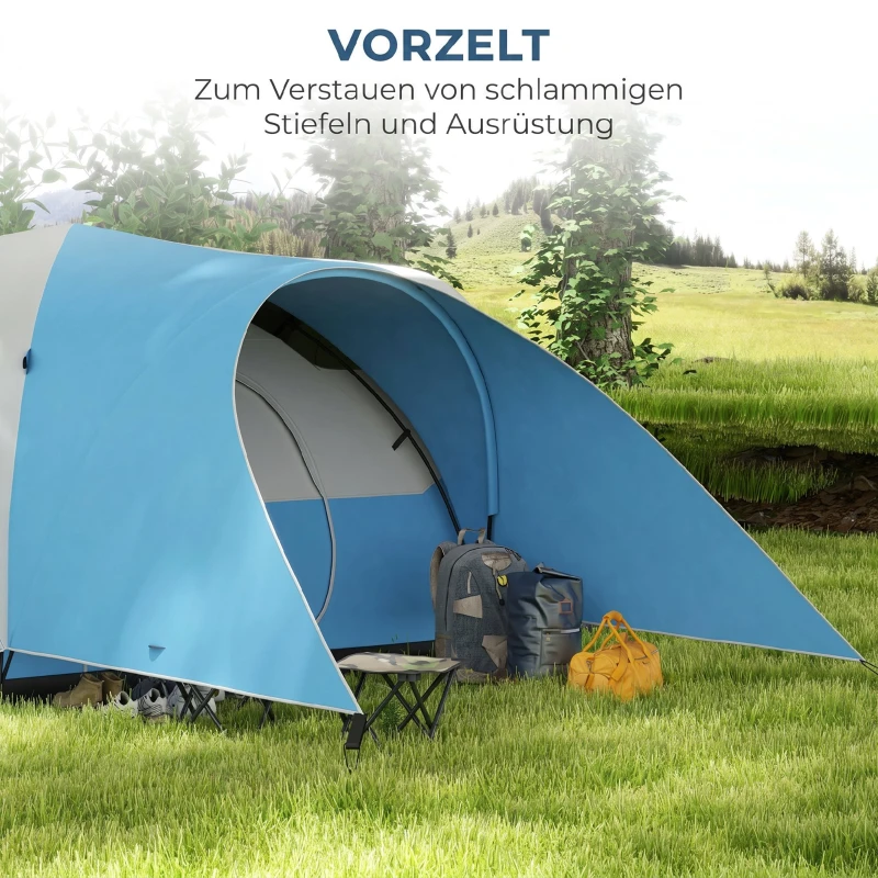 Outsunny Campingzelt für 5-6 Pers., Familienzelt, wasserdicht, mit Vorzelt, 550L x 300B x 198Hcm, Blau