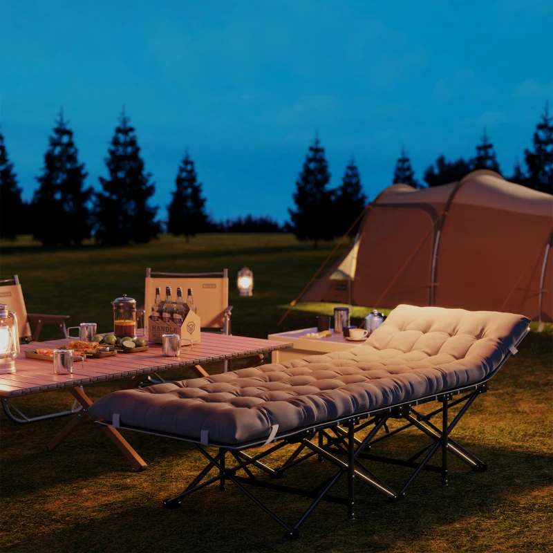 Outsunny Feldbett faltbar Campingbett mit Matratze Kopfkissen Seitentasche 185 x 68 x 37 cm bis 150 kg Hellgrau