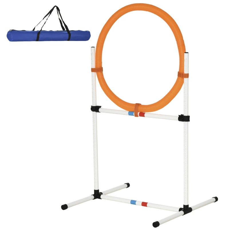 PawHut Agility Sprungring für Hunde, Agility Set Hunde, Agility Ring 2 in 1 Sprungringstange mit Tragetasche Kunststoff 74,5 x 66 x 91 cm Weiß+Orange