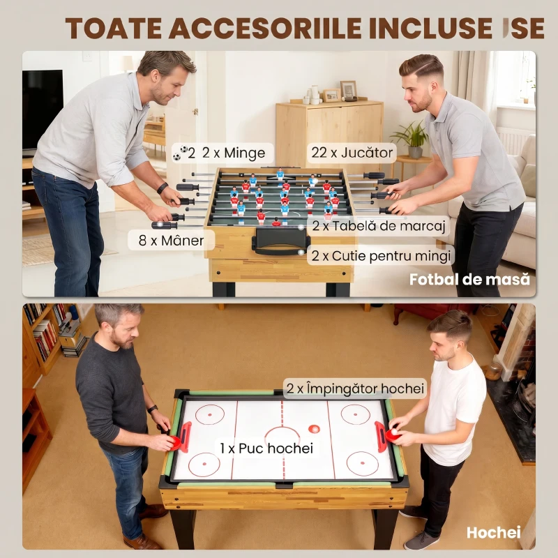 SPORTNOW Masă de Joc 13 în 1 cu Fotbal de Masă, Ping Pong, Air Hockey, Biliard, Șah și Alte Jocuri, Nuc