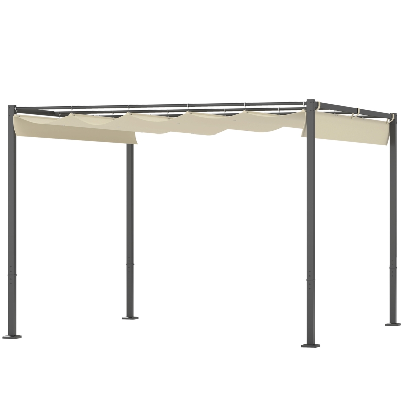 Outsunny 3 x 3 m Garten-Pergola mit einziehbarem Dach, Pavillon, Baldachin für Schatten, UPF30+, Beige(m-11)