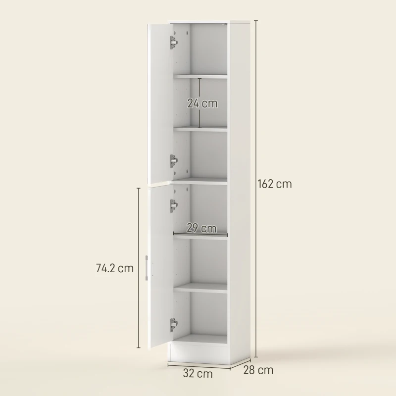 kleankin Mobile Colonna Bagno in Legno a 5 Ripiani con Anta a Specchio Apribile, 32x28x162 cm, Bianco