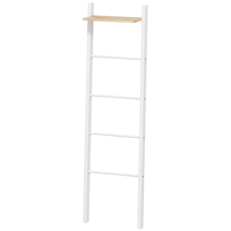 HOMCOM Toalheiro de Escada com Prateleira Superior e 4 Barras Suporte de Toalhas para Encostar na Parede  43x20x151 cm Branco e Carvalho