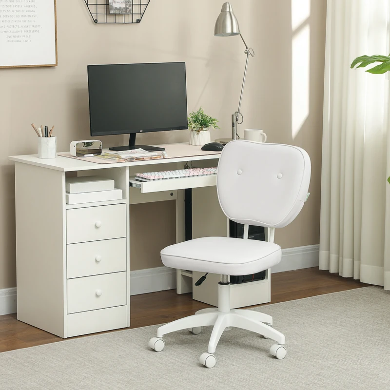 Vinsetto Cadeira de Escritório Estofada em PU com Altura Ajustável Sem Braços Cadeira de Estudo Dormitório 46x59x82-92 cm Branco