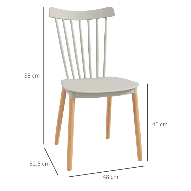 HOMCOM Conjunto de 4 Cadeiras Estilo Nórdico com Encosto Alto e Pés de Madeira de Faia 43x52,5x83 cm Cinza Claro