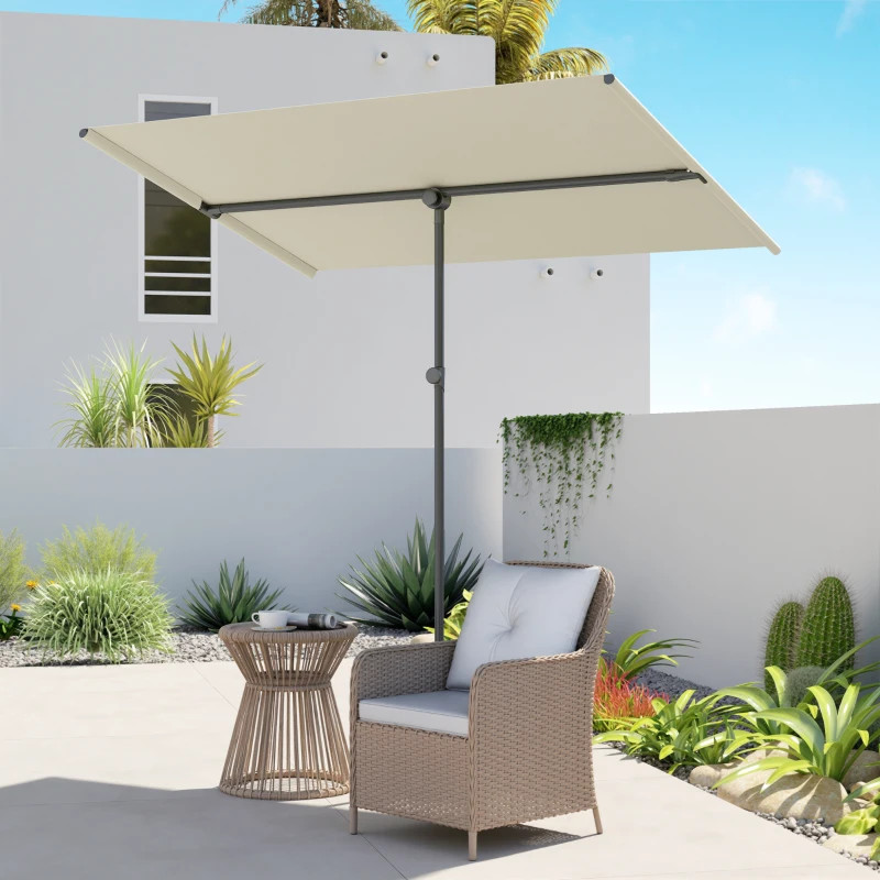 Outsunny Sonnenschirm 180 Grad drehbar Höhenverstellbar Gartenschirm mit Aluminium-Mast 150x205cm Beige