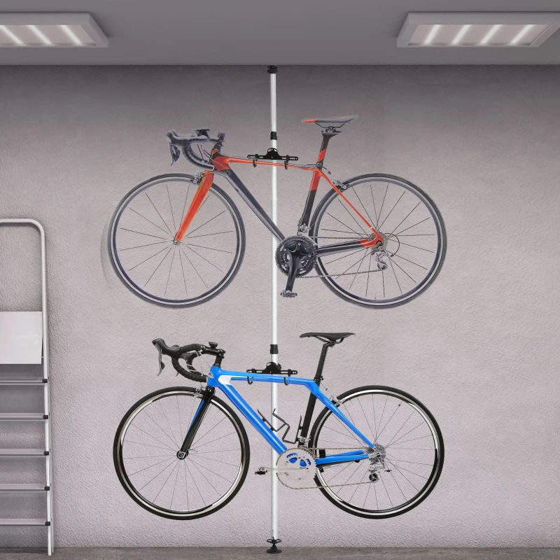 HOMCOM Fahrradhalter Fahrradständer für 2 Fahrräder Fahrradhalterung Aluminiumlegierung Silber Ø12 x 171-400 cm