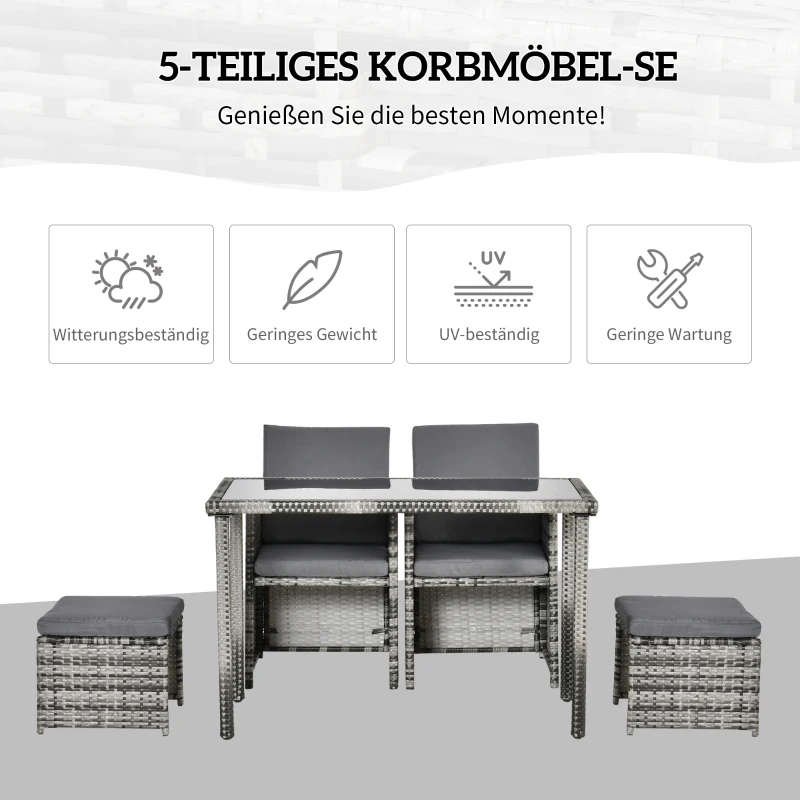 Outsunny Polyrattan Sitzgruppe für 4 Personen Essgruppe Gartenset Garnitur mit Kissen, Grau