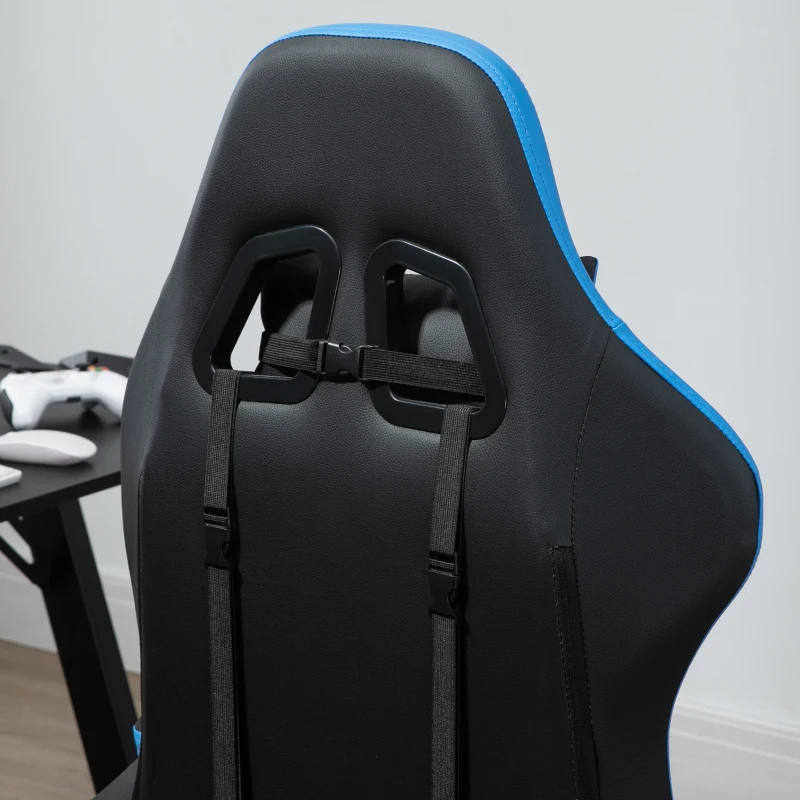 Vinsetto Cadeira Gaming Cadeira Gamer de Pele PU Reclinável 135° Apoio para a Cabeça e Apoio para os Pés 65x65x121-129 cm Preto e Azul