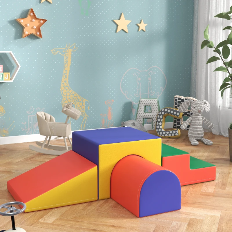 HOMCOM Conjunto de 4 Blocos de Espuma para Crianças Figuras de Construção Brinquedo de Aprendizagem Infantil 150x50x39cm Multicor