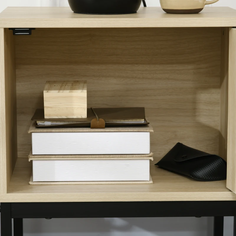 HOMCOM Mesa de Cabeceira com Porta de Vime Estilo Cannage com Pés de Metal 43x30x51 cm Madeira e Preto