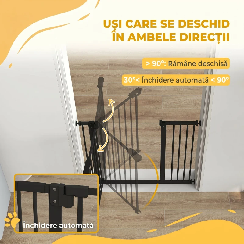 PawHut Poartă pentru câini reglabilă cu închidere automată, din oțel și plastic, 74-100x77 cm, negru