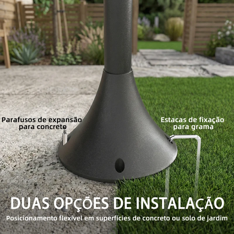 Outsunny Candeeiro Solar Exterior de Jardim em Alumínio com 3 Cabeças com Ligação/Desligação Automática IP44 40x34,5x188 cm Preto