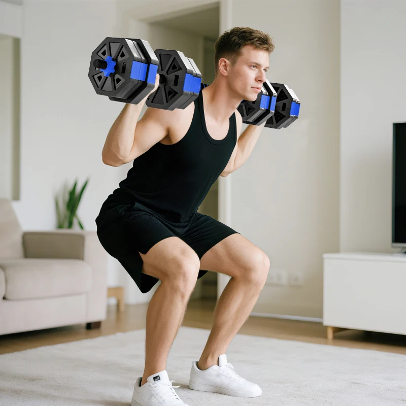 SPORTNOW Set Greutăți Fitness 6 în 1 Multifuncțional, 20 kg din Plastic și Nisip, 125x18x18 cm, Albastru