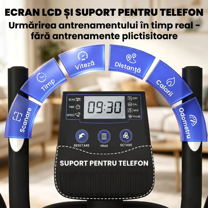 Bicicletă Eliptică SPORTNOW pentru Acasă, Silențioasă și Magnetică, Compatibilă cu Aplicații