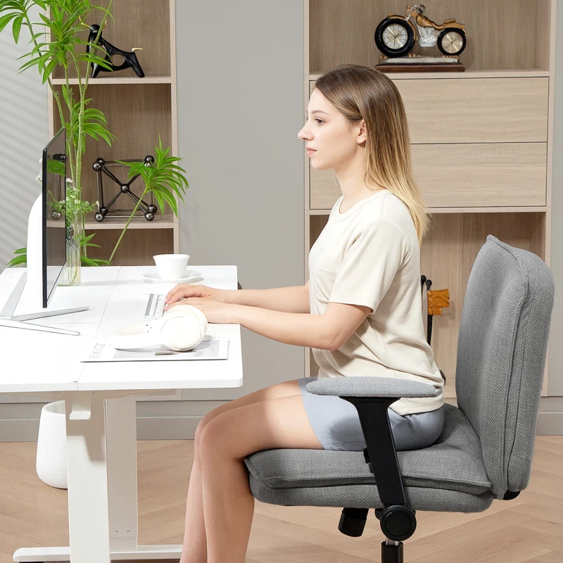 HOMCOM Cadeira de Escritório com Apoios de Braço Rebatíveis Assento  Altura Ajustável  Função Basculante 76x70x85-97 cm Cinzento