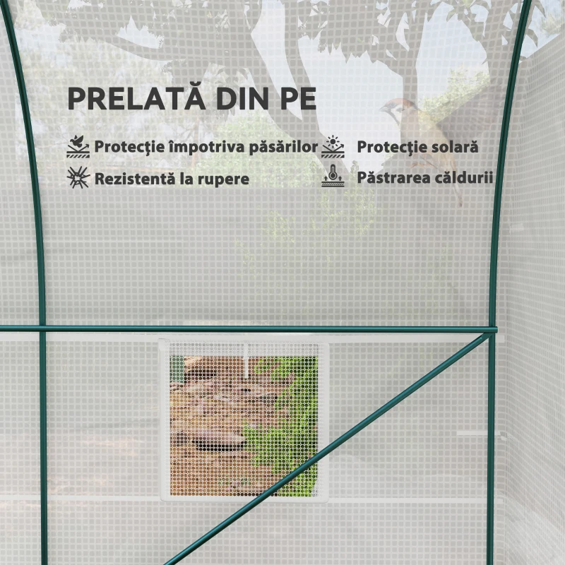 Outsunny Sera de Grădină Tip Tunel cu Cadrul din Oțel și 4 Ferestre din PE 2.5x2x2m, Albă