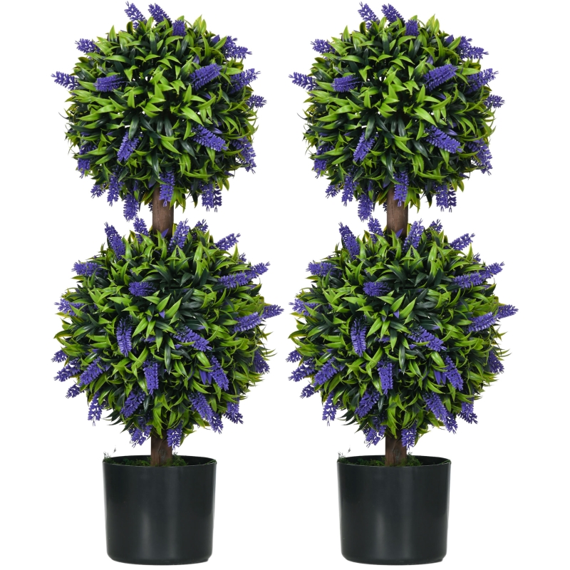 HOMCOM Lavendelbäume, 2er-Set, Kunstpflanze, mit Zement-Blumentopf, Ø15x70 cm, Grün