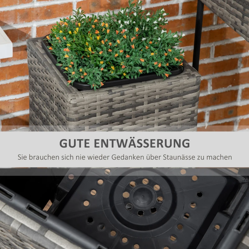 Outsunny Hochbeet, Stufendesign, drei Pflanzkästen, Rattanoptik, separat nutzbar, Stahlrahmen, grau