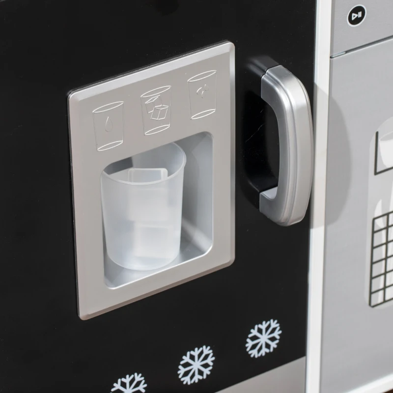 AIYAPLAY Cozinha de Madeira com Som Acessórios em Aço Inoxidável Micro-Ondas, Máquina de Gelo Cafeteira, Máquina de Lavar Loiça 79,5x24x83,8 cm Branco