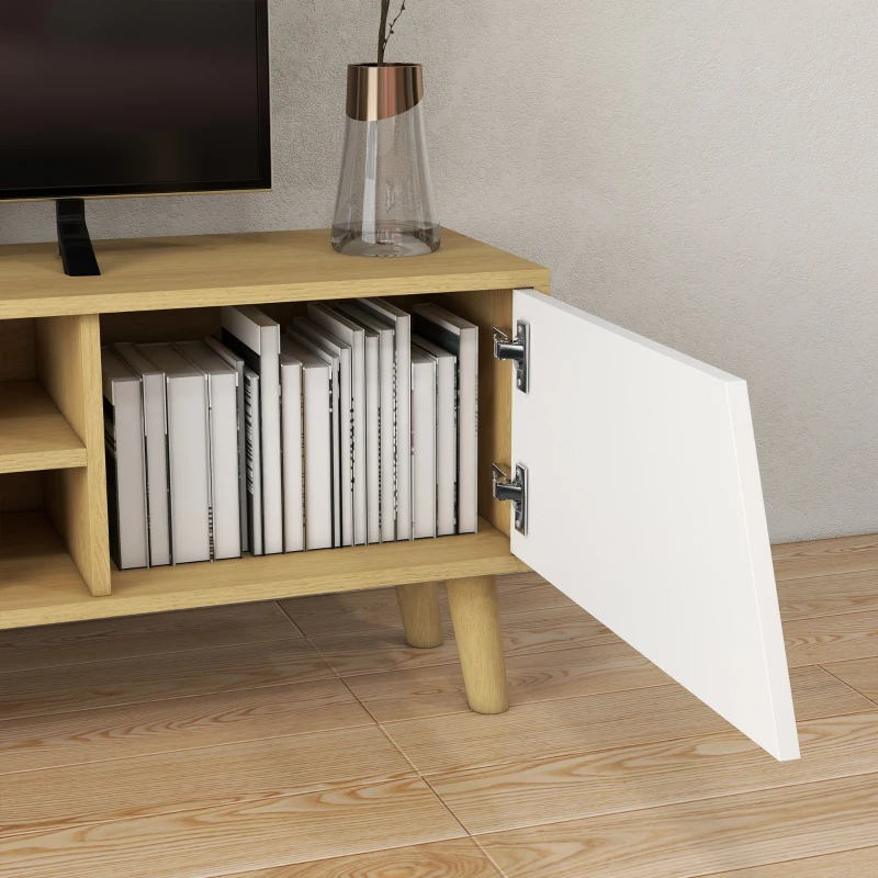 HOMCOM Móvel de TV com 2 Portas e 2 Estantes  para Televisores de até 65 Polegadas 150x30x42 cm Madeira e Branco