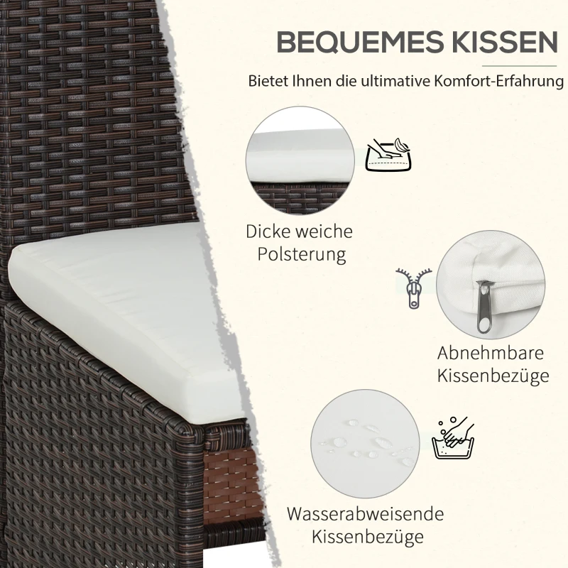 Outsunny 5-teiliges Polyrattan Gartenmöbel-Set, wetterfest Balkonmöbel für 4 Personen Terrassenmöbel mit Tisch 4 Stühle Kissen, Lounge-Set Essgruppe Sitzgruppe für Balkon, Garten, Braun+Khaki