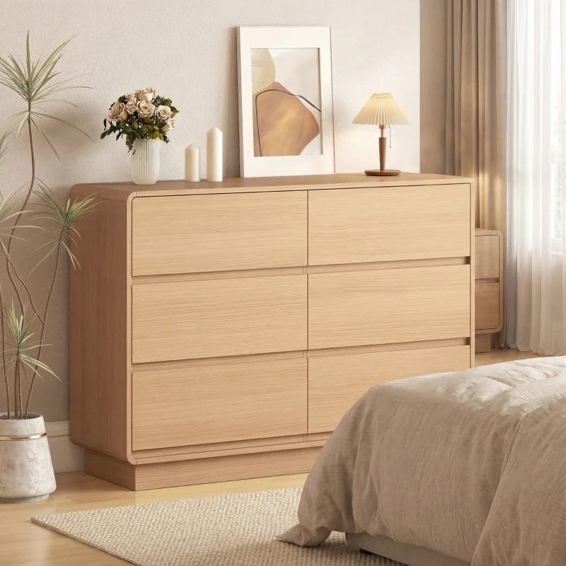 HOMCOM Cómoda com 6 Gavetas Bordos Arredondadas Cómoda para Sala Cozinha Entrada Escritório 120x38x86 cm Madeira