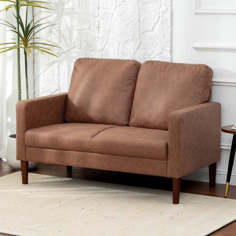 HOMCOM Sofá de 2 Lugares Estofado em Microfibra Sofá Moderno com Pés de Madeira Apoio de Braços 130x78x85 cm Castanho