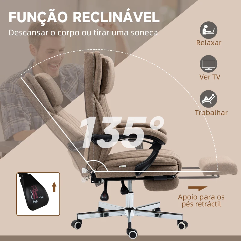 Vinsetto Cadeira de Escritório com 6 Pontos de Massagem com Vibração Reclinável com Altura Ajustável 65x61x101-113 cm Marrom