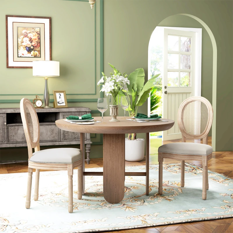 HOMCOM 2er-Set Esszimmerstühle Küchenstühle, Vintage Design, Wienergeflecht-Optik, Natur + Creme(m-10)