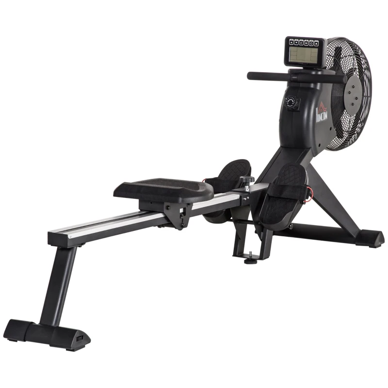 HOMCOM Rudergerät mit 16 Widerstandsstufen einklappbar rollbar 225 x 55 x 88cm Stahl Schwarz