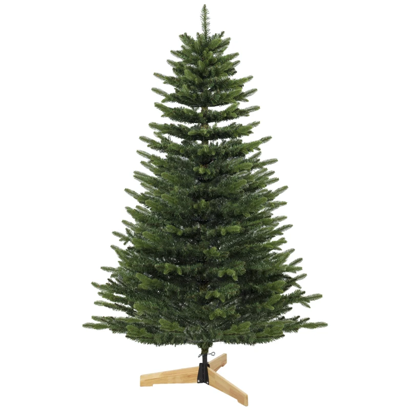 HOMCOM Árbol de Navidad artificial 180 cm, abeto Fraser con base de madera, 988 puntas de rama realistas para hogar y oficina, verde